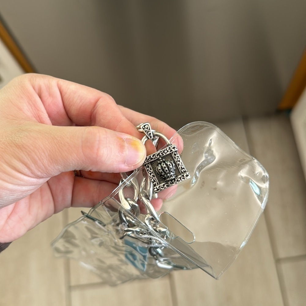 Stigma Silver Chunky Chain Link Dangle Bracelet Crown Pendant - Picture 3 of 4